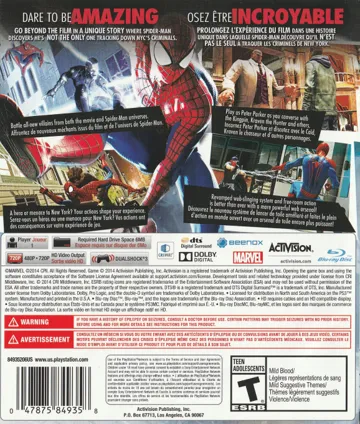 Amazing Spider-Man 2, The (USA) (Dynamic Theme) box cover back